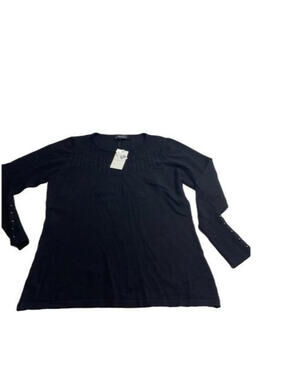 Anna Bella Womens Large Black Knit Sweater Top Long Sleeve Casual Chic Soft Fit